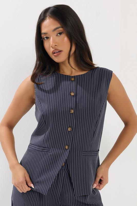  PixieGirl Petite Chaleco de raya diplomática azul marino