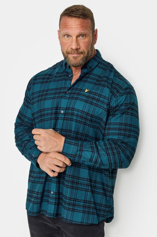 Grande Taille LYLE & SCOTT Big & Tall Navy Blue Check Flannel Shirt