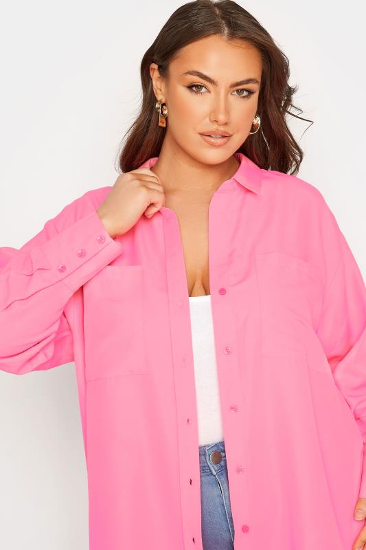 LIMITED COLLECTION Plus Size Neon Pink Oversized Boyfriend Shirt | Yours Clothing 4