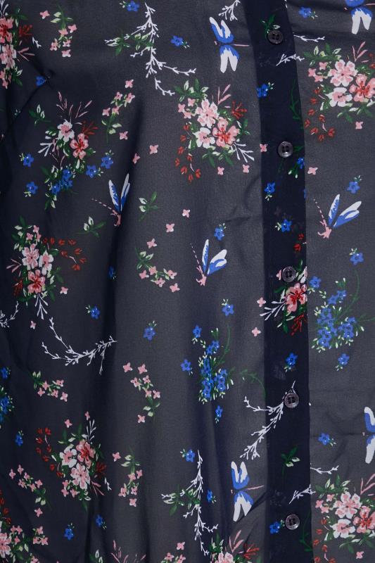 Plus Size Navy Blue Floral Print Button Through Shirt | Yours Clothing 6