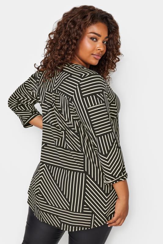 YOURS Plus Size Black Geometric Stripe Print Jersey Shirt | Yours Clothing 3