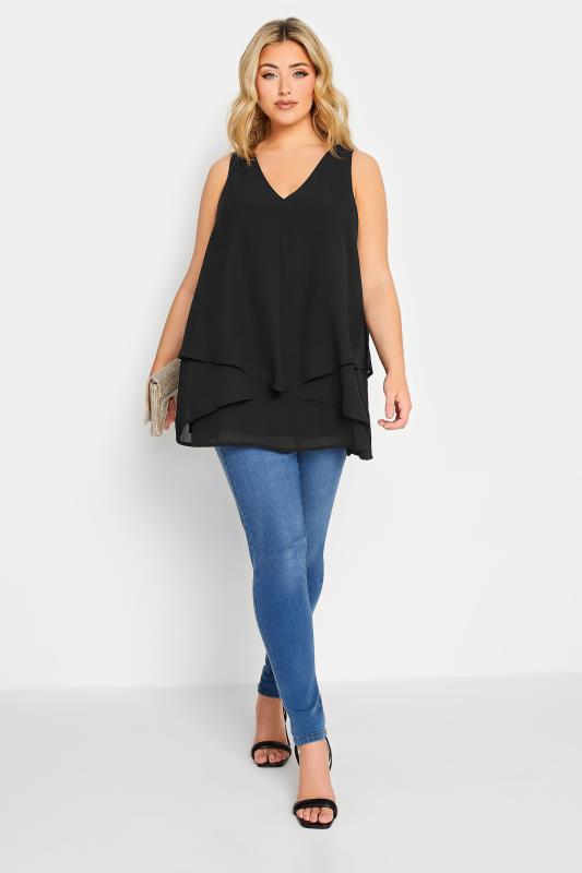 YOURS LONDON Plus Size Black Layered Vest Top | Yours Clothing 2