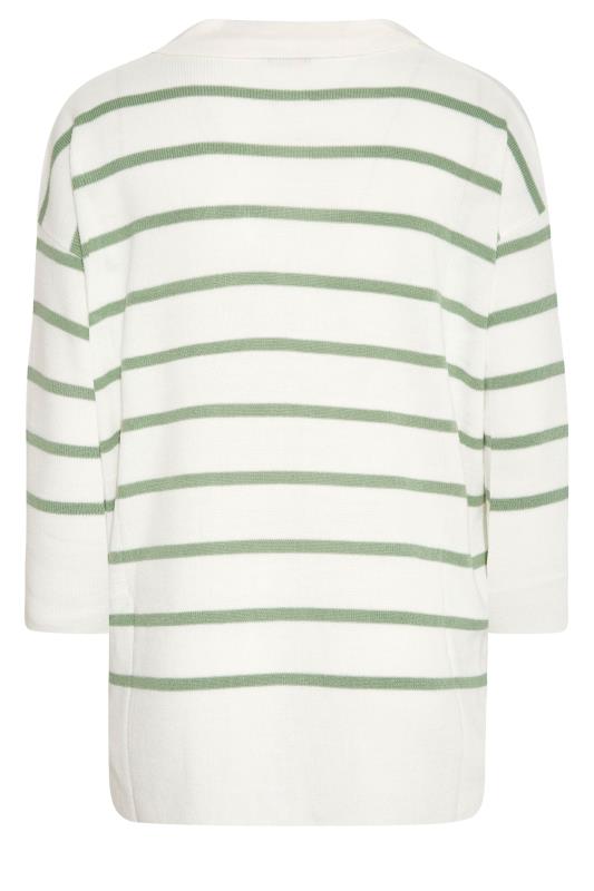 Plus Size Curve White & Green Stripe Collared Jumper | Yours Clothing 7