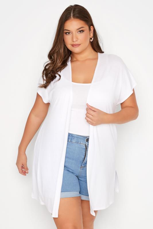 Plus Size  Curve White Grown On Sleeve Cardigan