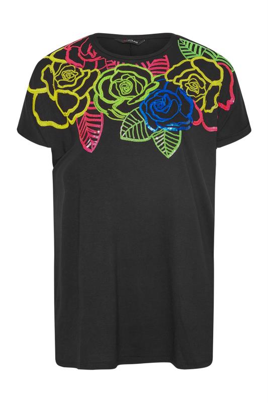Curve Black Floral Sequin Embellished T-Shirt 6