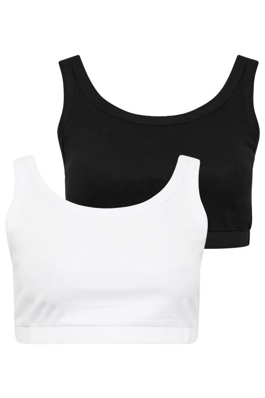 YOURS 2 PACK Plus Size Black & White Ribbed Crop Tops | Yours Clothing  3