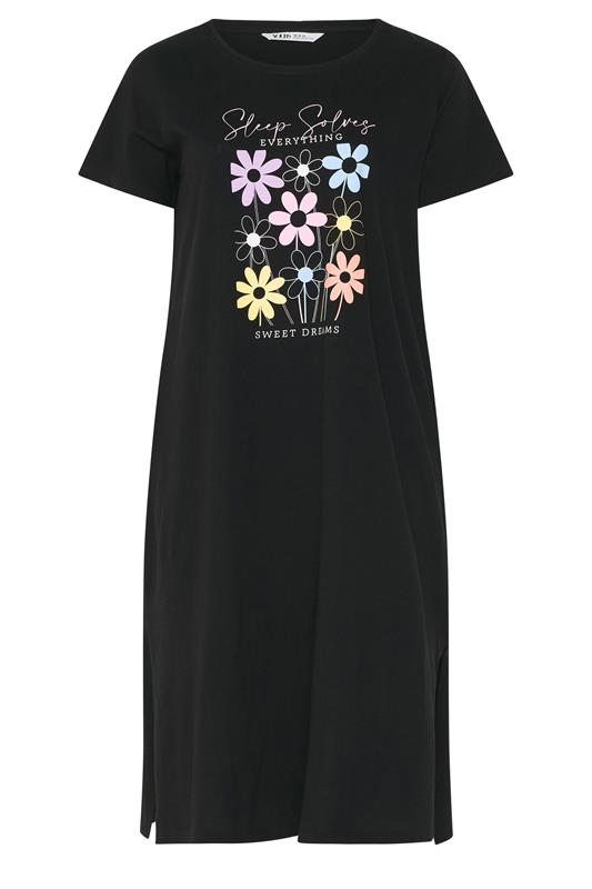 YOURS Plus Size 2 PACK Black 'Sleep Solves Everything'  Floral Midaxi Nightdresses | Yours Clothing 8