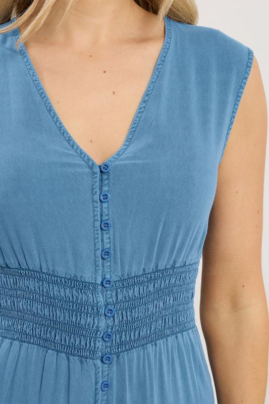 LTS Tall Women's Mid Blue Shirred Waist Maxi Dress | Long Tall Sally 5