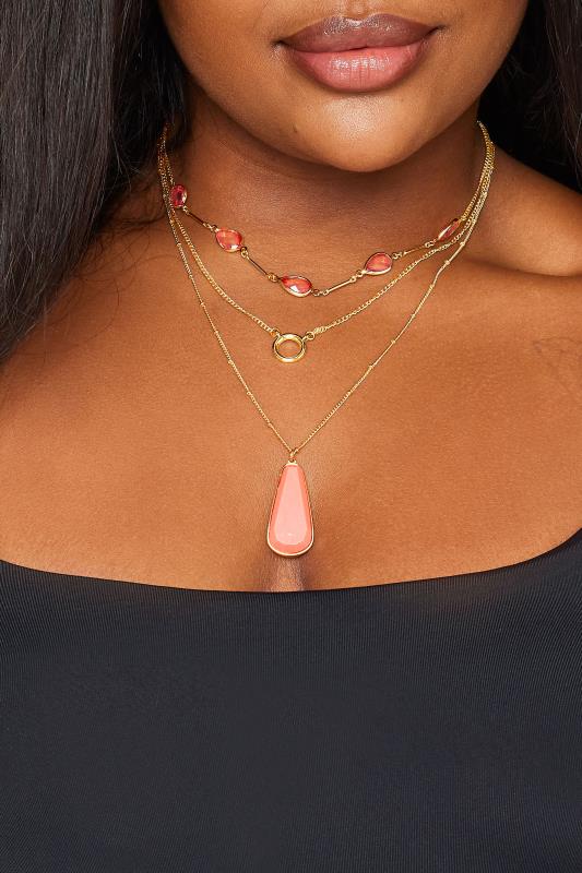Gold Tone Triple Layer Stone Necklace | Yours Clothing 1