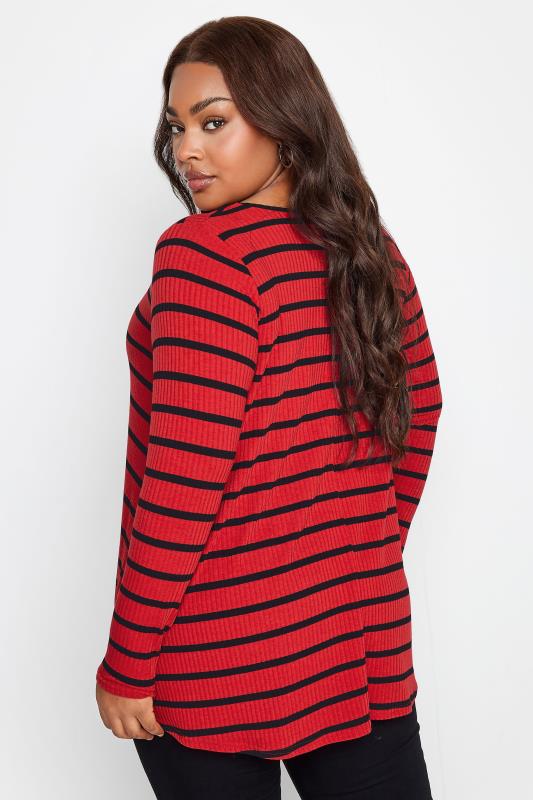 YOURS Plus Size Red Stripe Print Ribbed Swing Top | Yours Clothing 4