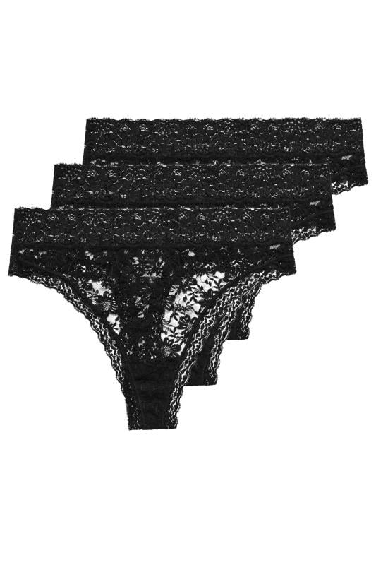 YOURS Plus Size 3 PACK Black Lace High Waisted Thongs | Yours Clothing  5