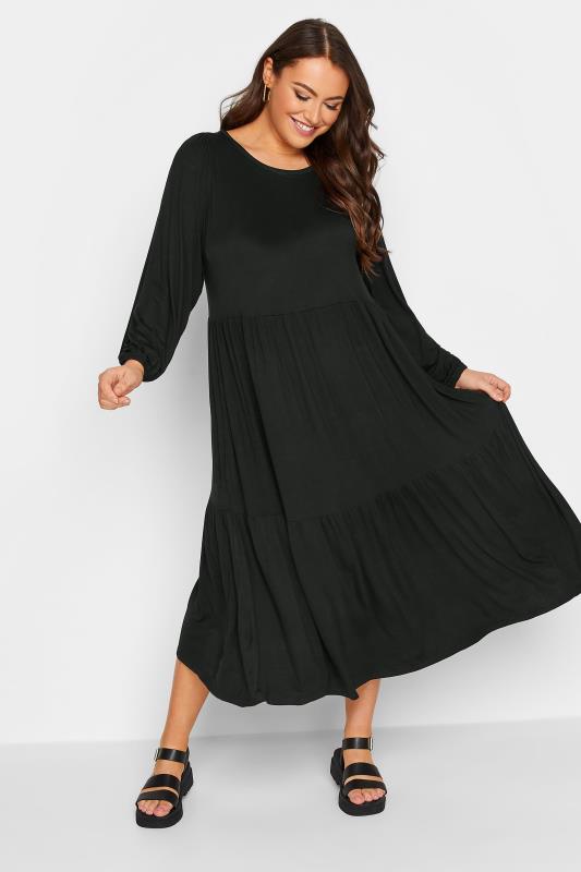 YOURS Plus Size Black Tiered Midaxi Dress | Yours Clothing 1