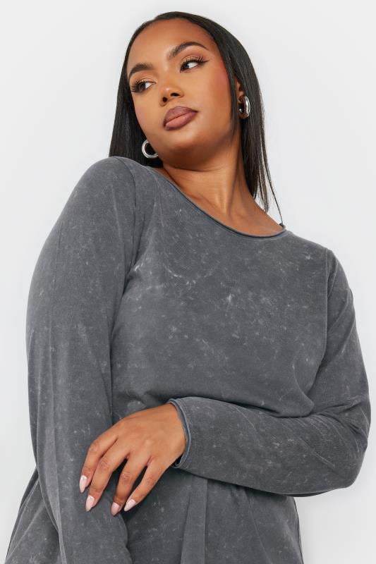 YOURS Plus Size Grey Acid Wash Long Sleeve Top | Yours Clothing  4