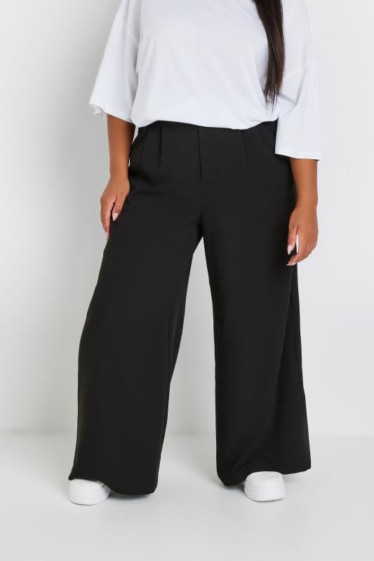  Grande Taille YOURS Curve Black Wide Leg Pleat Front Trousers