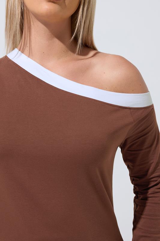 LIMITED COLLECTION Plus Size Chocolate Brown Contrast Off Shoulder Top | Yours Clothing 4