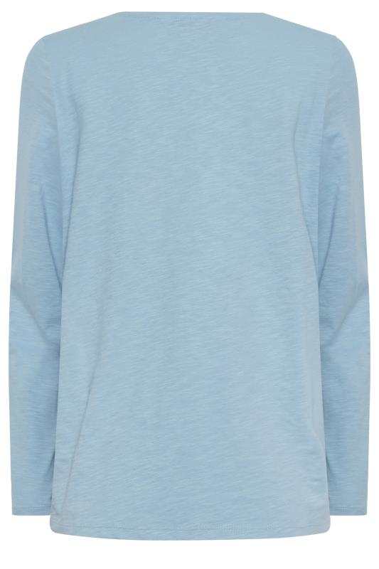 M&Co Light Blue V-Neck Long Sleeve Cotton Blend T-Shirt | M&Co 7