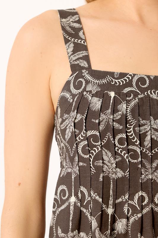 LTS Tall Women's Chocolate Brown Palm Leaf Pleated Linen Vest Top | Long Tall Sally 4