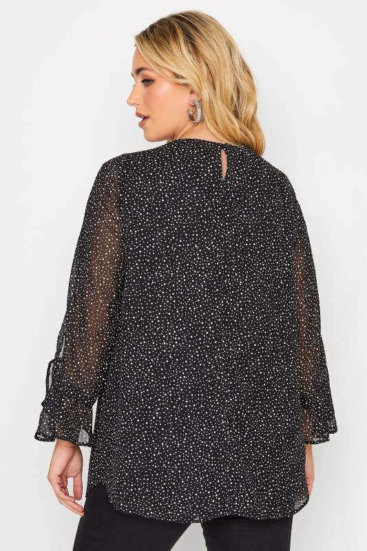 YOURS Plus Size Curve Black & White Small Polka Dot Bell Sleeve Blouse | Yours Clothing  3