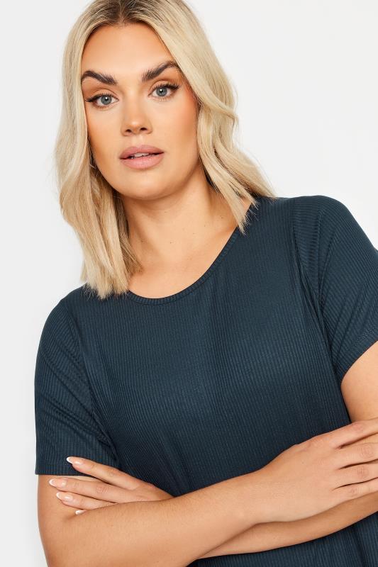 Plus Size Navy Blue Ribbed Swing Top | Yours Clothing 4