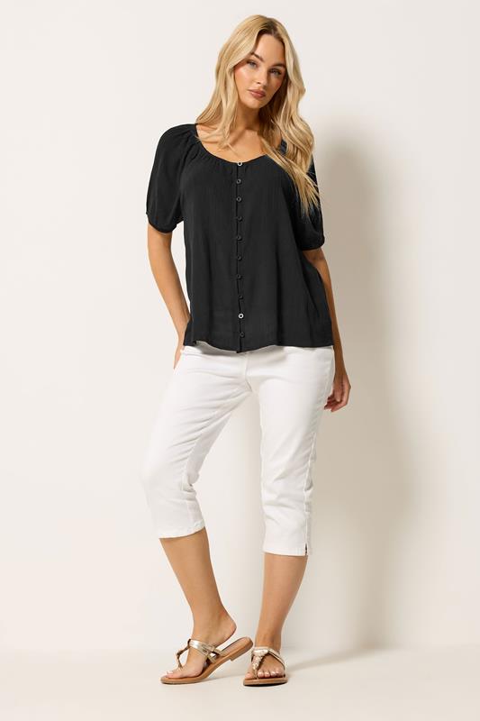 M&Co Black Scoop Neck Crinkle Blouse | M&Co 1