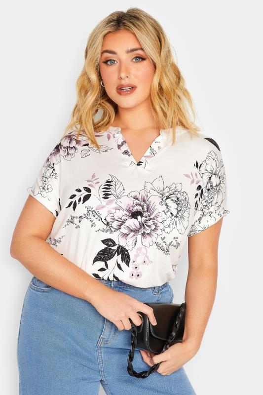YOURS Plus Size White Floral Print Half Placket Blouse | Yours Clothing  4