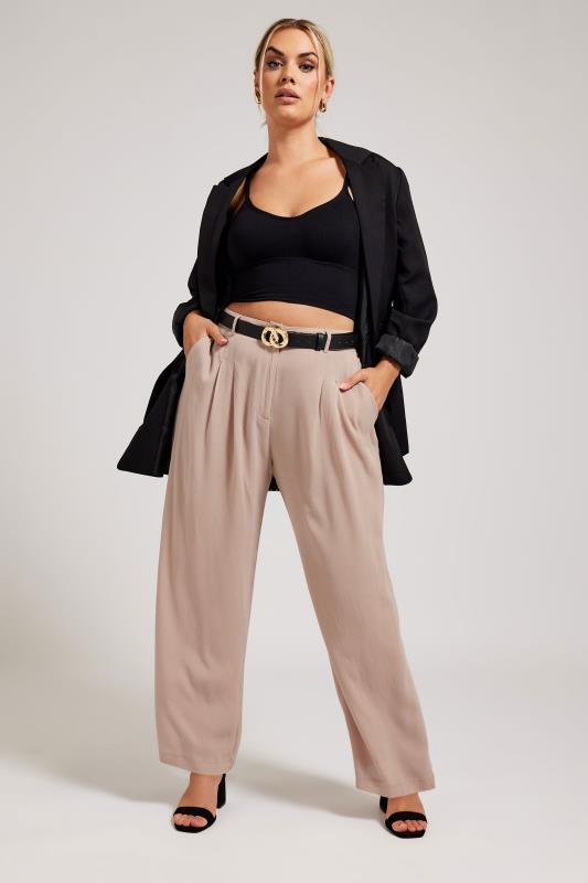YOURS LONDON Plus Size Dusky Pink Pleat Front Wide Leg Trousers | Yours Clothing 2