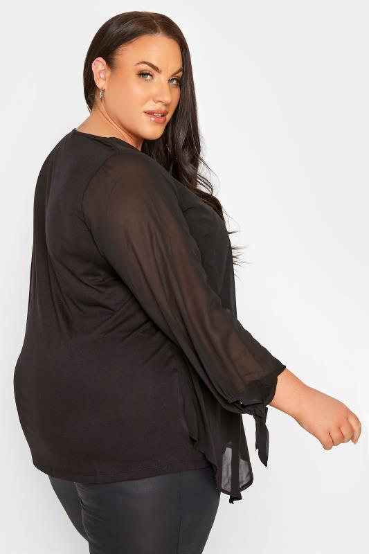 YOURS LONDON Plus Size Black Tie Sleeve Chiffon Blouse | Yours Clothing 3