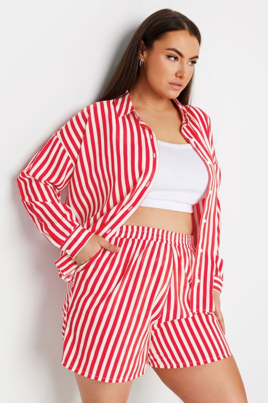 Plus Size  YOURS Curve Red Stripe Long Sleeve Shirt