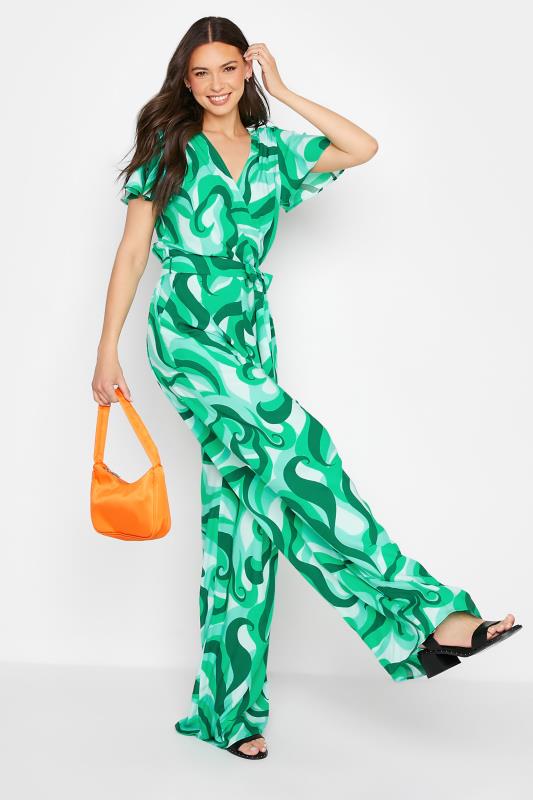 LTS Tall Bright Green Swirl Print Wrap Jumpsuit 2