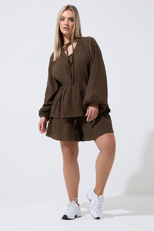 LIMITED COLLECTION Plus Size Chocolate Brown Cheesecloth Top | Yours Clothing 1