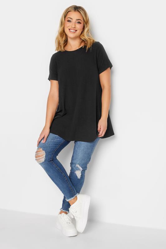 Plus Size Black Ribbed Swing Top | Yours Clothing 2