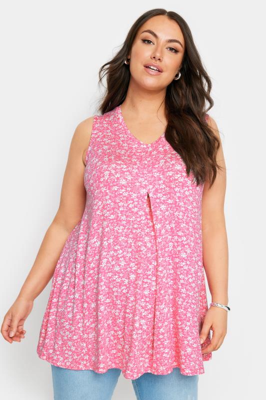 YOURS Plus Size Pink Ditsy Floral Print Swing Vest Top | Yours Clothing 5
