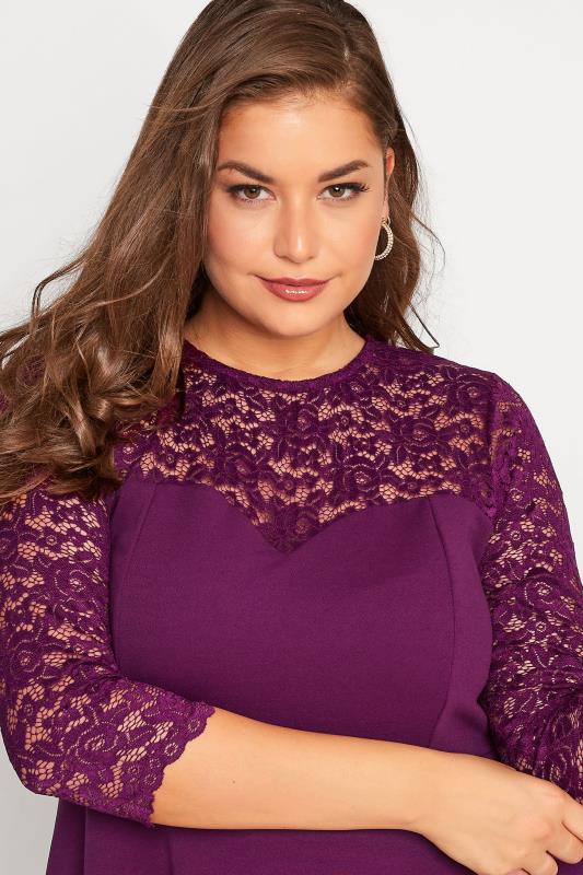 YOURS LONDON Plus Size Purple Lace Sweetheart Midi Dress | Yours Clothing 4
