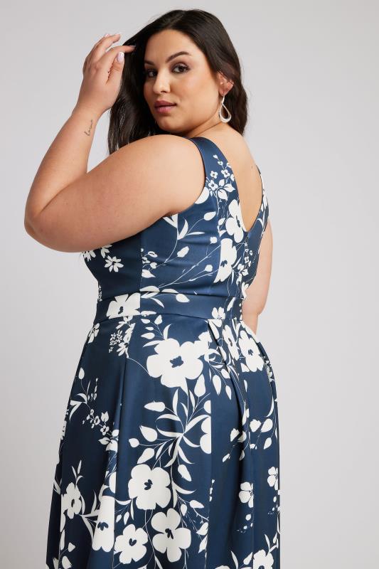 YOURS LONDON Plus Size Navy Blue Floral Pleat Dress | Yours Clothing 4