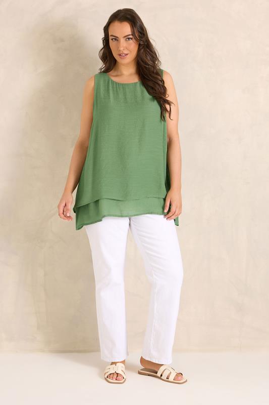 EVANS Plus Size Khaki Green Double Layer Vest Top | Evans 2
