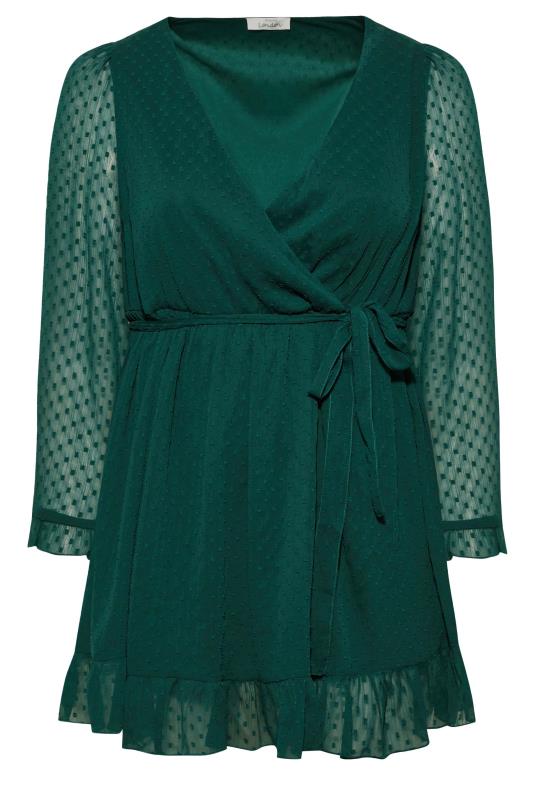 YOURS LONDON Plus Size Green Dobby Ruffle Wrap Top | Yours Clothing 6