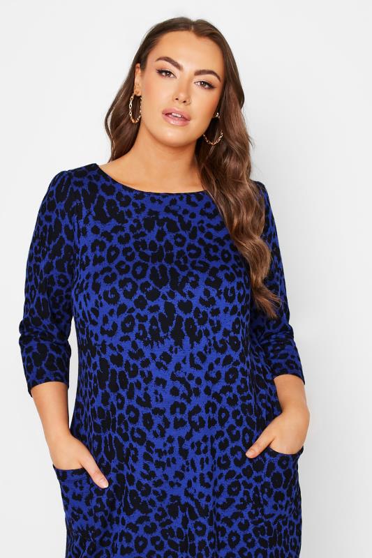 YOURS LONDON Plus Size Blue Animal Print Jacquard Knitted Pocket Dress | Yours Clothing 4