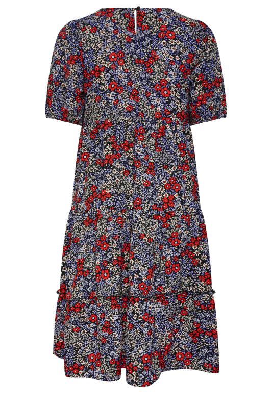 YOURS Curve Plus Size Blue & Red Floral Short Sleeve Midi Dress | Yours Clothing  7