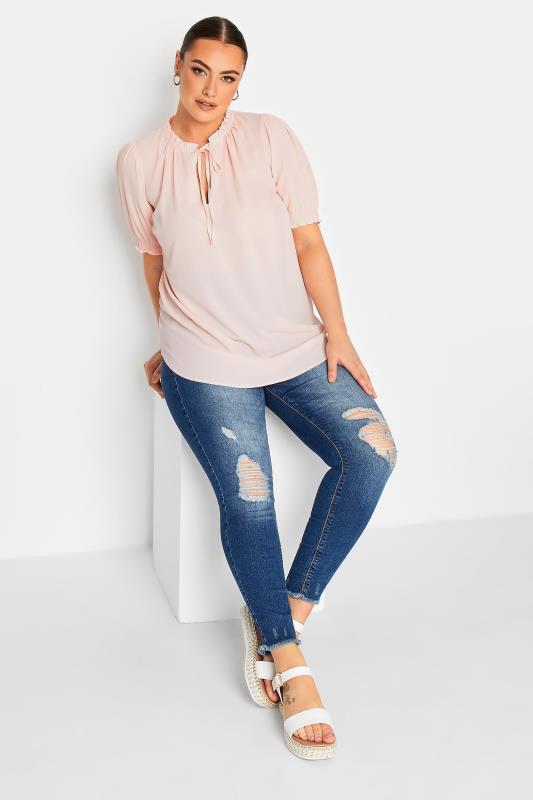 YOURS Plus Size Pink Tie Neck Blouse | Yours Clothing 2
