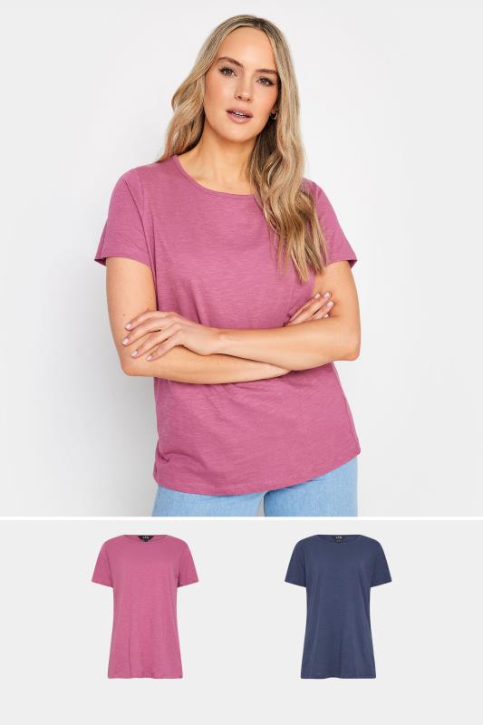  LTS Tall 2 PACK Navy Blue & Pink Short Sleeve T-Shirts