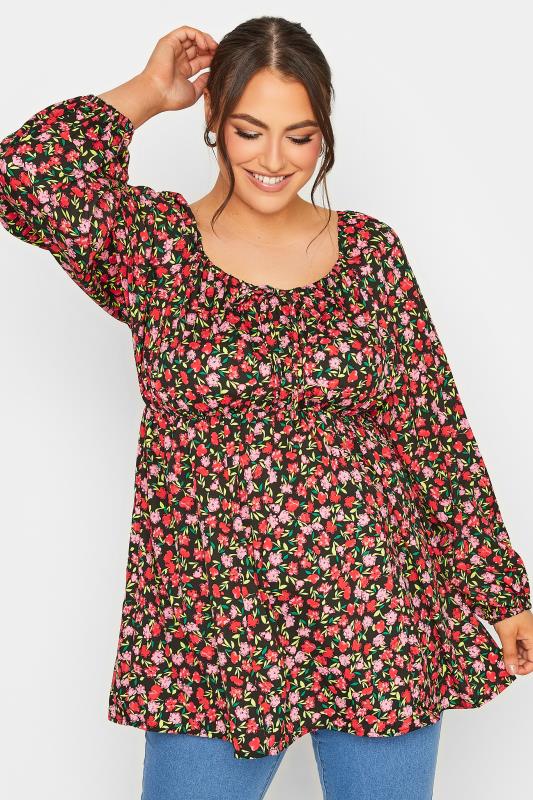 Plus Size  LIMITED COLLECTION Curve Black & Pink Floral Gypsy Blouse