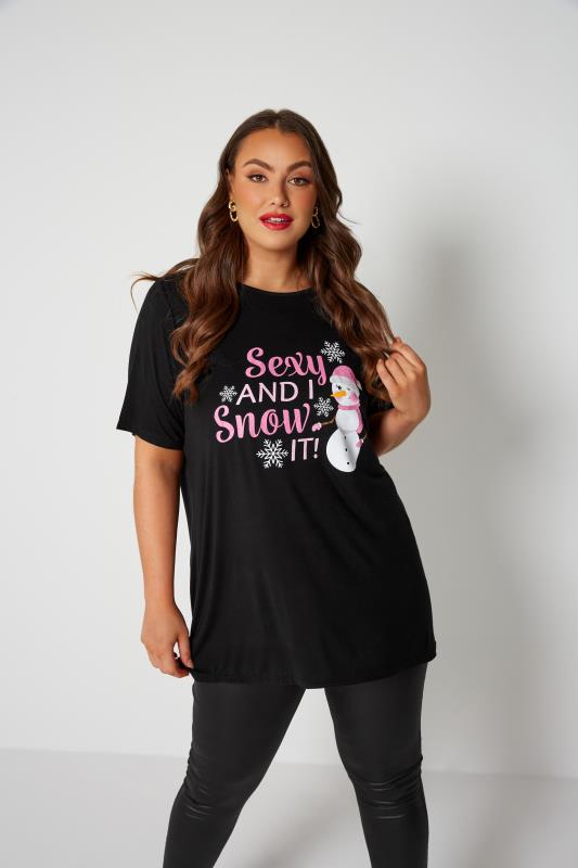 LIMITED COLLECTION Curve Black 'Sexy And I Snow It!' Slogan Christmas T-Shirt 2