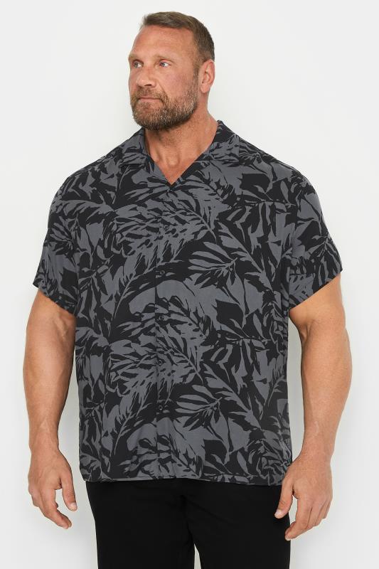  JACK & JONES Big & Tall Grey & Black Leaf Print Shirt