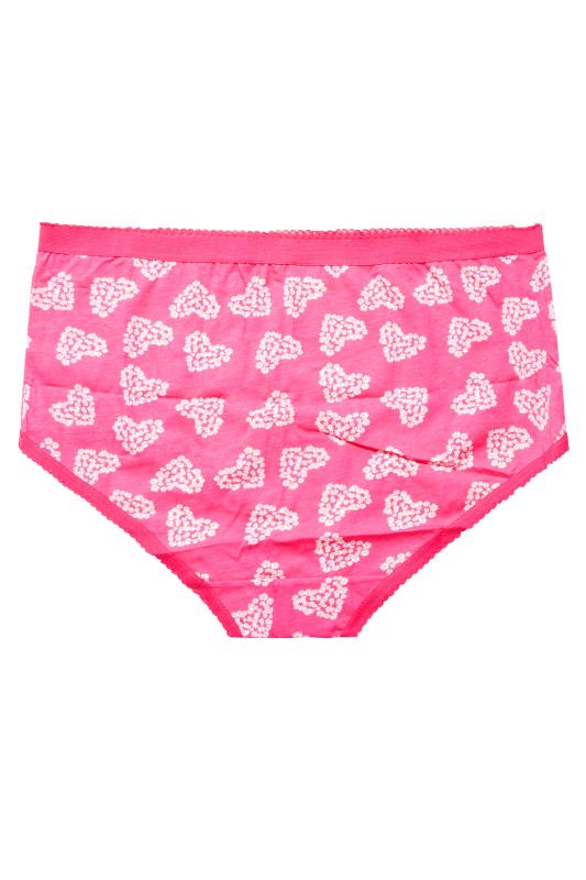Plus Size 5 PACK Black & Pink Daisy Heart Print High Waisted Full Briefs | Yours Clothing  4