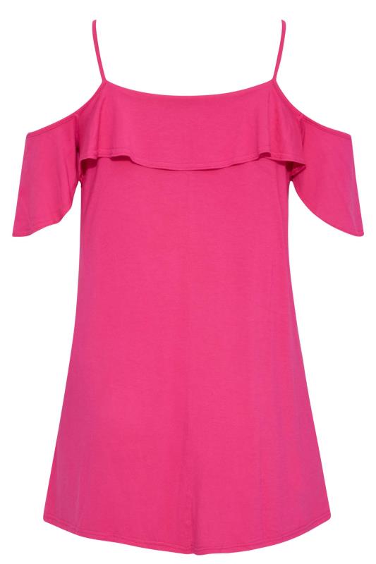 Plus Size Hot Pink Frill Cold Shoulder Top | Yours Clothing 7