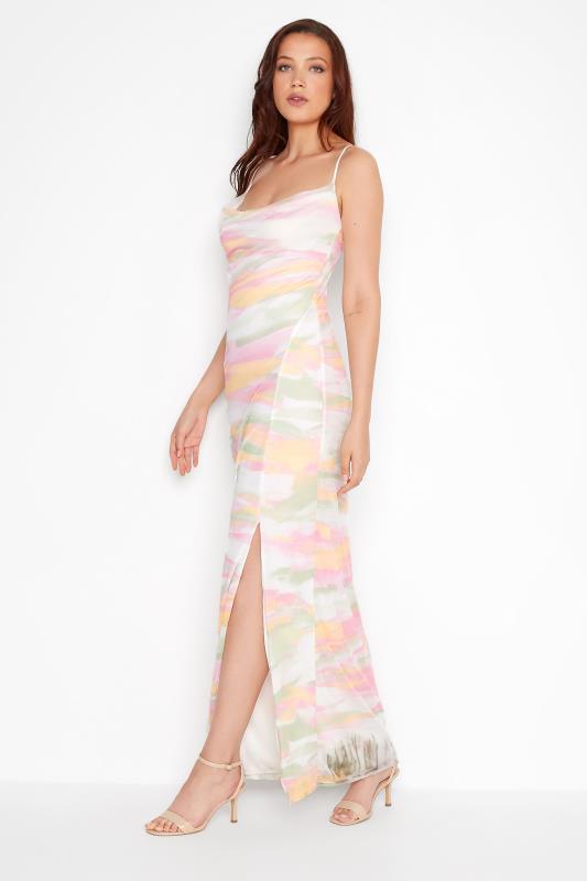 LTS Tall White Pastel Watercolour Print Mesh Maxi Dress 2