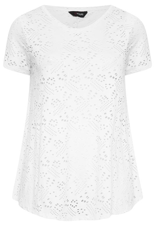 YOURS Curve Plus Size White Broderie Anglaise Swing T-Shirt | Yours Clothing 6