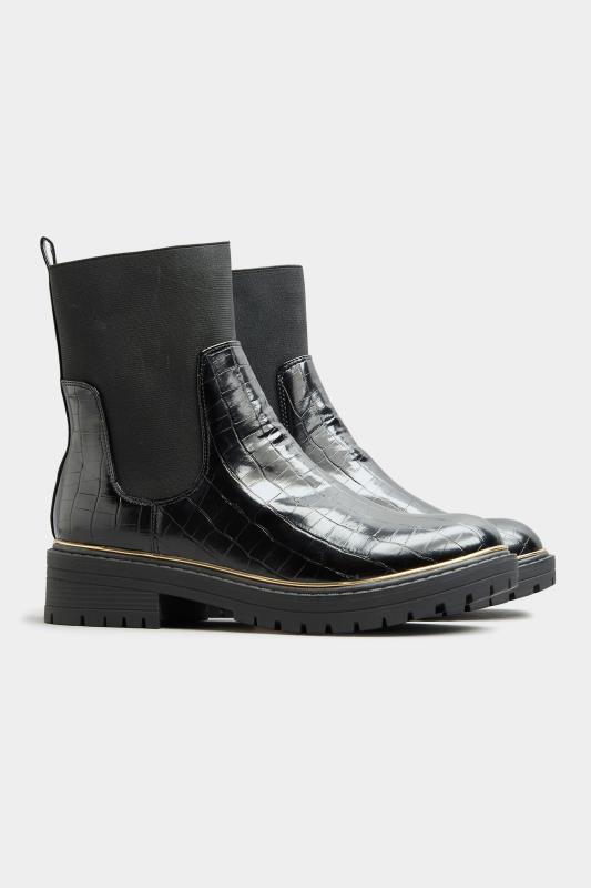 Plus Size LIMITED COLLECTION Black Croc Leather Look Ankle Boots In Standard Fit | Yours Clothing 4