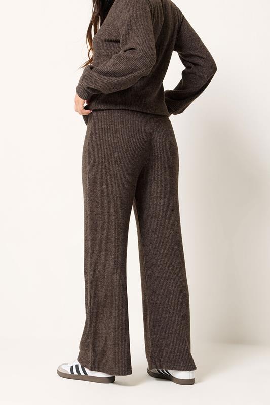 PixieGirl Petite Women's Set Chocolate Brown Ribbed Cardigan & Wide Leg Trousers | PixieGirl 7