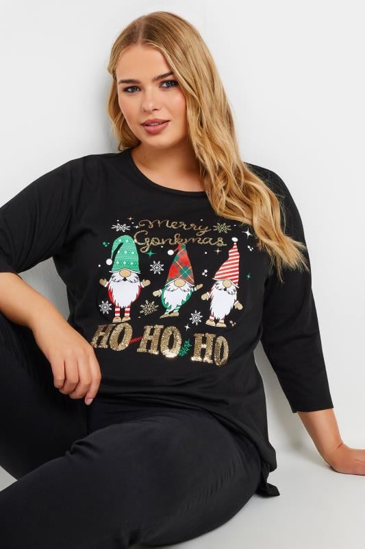 YOURS Plus Size Black 'Merry Gonkmas' Sequin Embellished Slogan Top | Yours Clothing  4